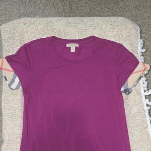 Burberry Magenta Tee with Plaid Sleeves